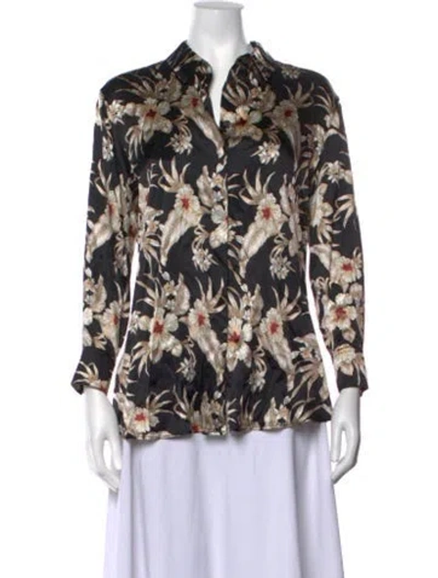 Pre-owned Altuzarra Silk Floral Print Blouse In Black
