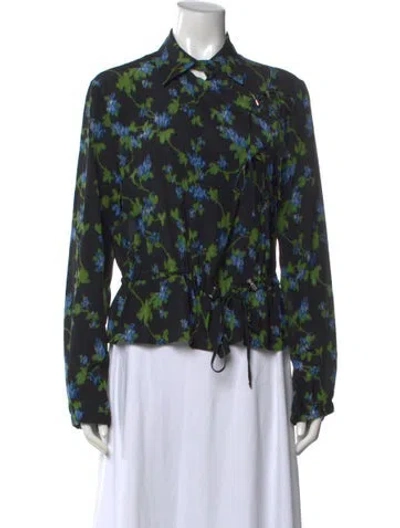 Pre-owned Altuzarra Silk Floral Print Blouse In Black/blue