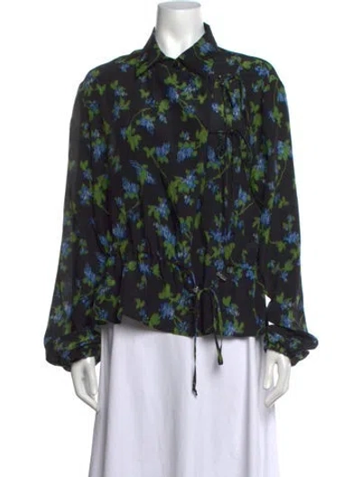 Pre-owned Altuzarra Silk Floral Print Blouse In Black/blue