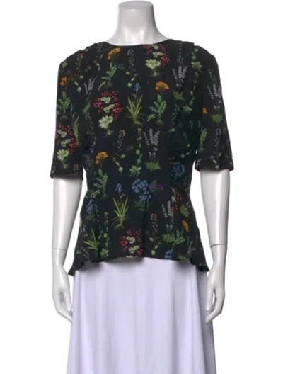 Pre-owned Altuzarra Silk Floral Print Blouse In Black/blue/green