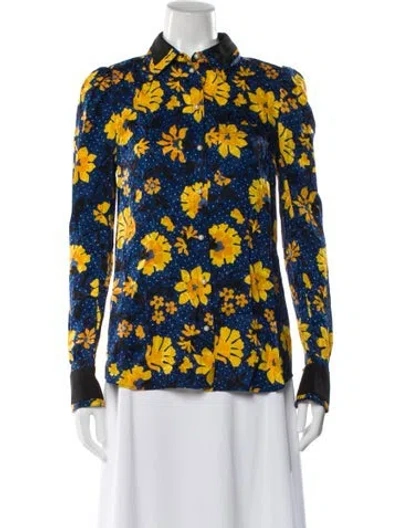 Pre-owned Altuzarra Silk Floral Print Blouse In Blue