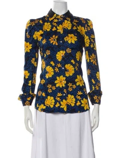 Pre-owned Altuzarra Silk Floral Print Blouse In Blue