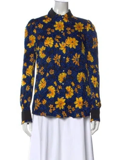 Pre-owned Altuzarra Silk Floral Print Blouse In Blue