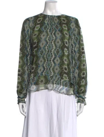 Pre-owned Altuzarra Silk Graphic Print Blouse In Green