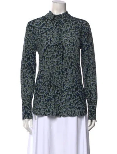 Pre-owned Altuzarra Silk Printed Button-up Top In Green