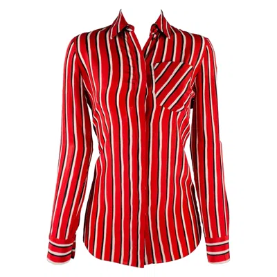 Pre-owned Altuzarra Size 0 Red Black White Silk Stripe Hidden Buttons Casual Top
