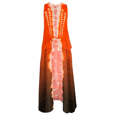 Pre-owned Altuzarra Size 2 Penelope Orange Brown Tie Dye Sleeveless Asymmetrical Hem Dress