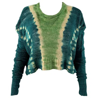 Pre-owned Altuzarra Size S Green Blue Silk Tie Dye Cropped Casual Top
