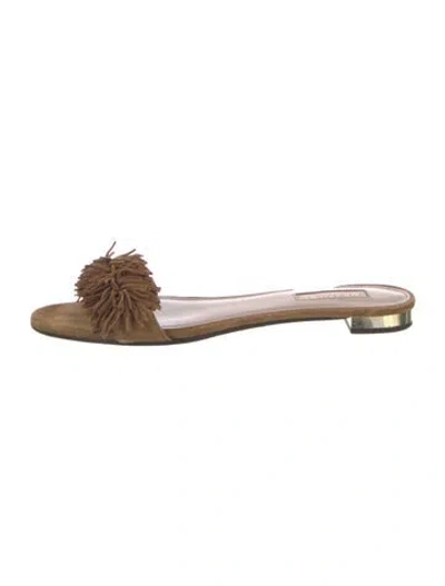 Pre-owned Altuzarra Suede Fringe Trim Accent Mules In Brown