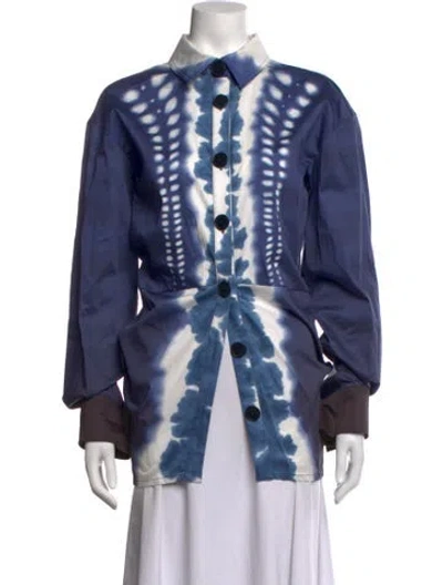 Pre-owned Altuzarra Tie-dye Print Long Sleeve Blouse In Blue