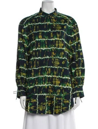 Pre-owned Altuzarra Tie-dye Print Long Sleeve Blouse In Green