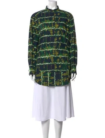 Pre-owned Altuzarra Tie-dye Print Long Sleeve Blouse In Green