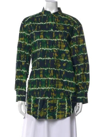 Pre-owned Altuzarra Tie-dye Print Long Sleeve Blouse W/ Tags In Green