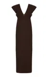 Altuzarra Trey Ruffled Ribbed-knit Gown In Brown