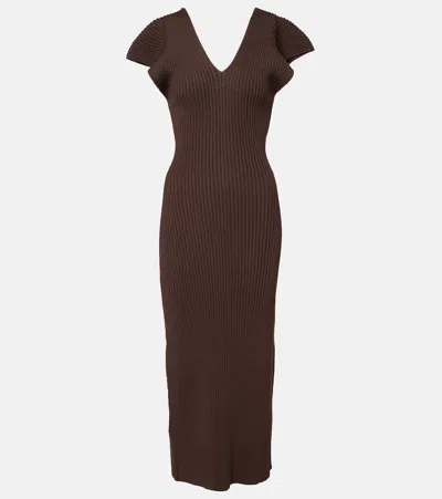 ALTUZARRA TREY RUFFLED RIBBED-KNIT GOWN