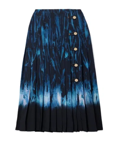 Altuzarra Tullius Pleated Printed Crepe De Chine Midi Skirt In Blue