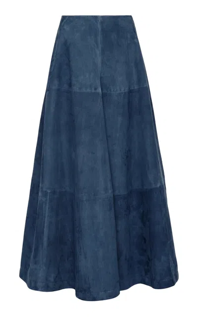 Altuzarra Varda Lamb Leather Midi Skirt In Blue