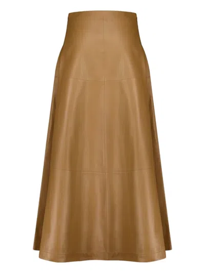 Altuzarra Varda Leather Midi Skirt In Brown