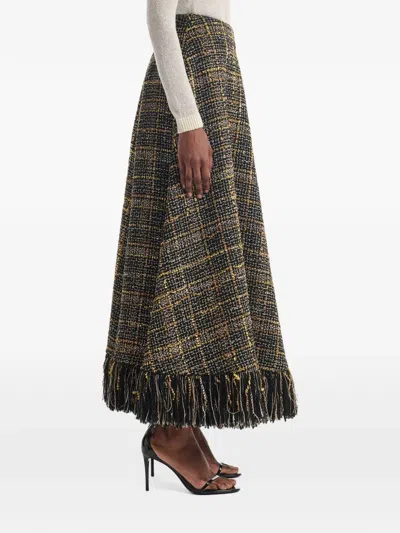 Altuzarra Varda Plaid-fringe Maxi Skirt In Gray