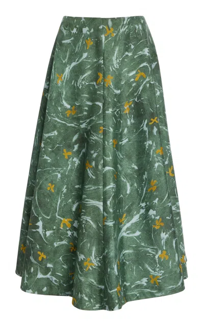 Altuzarra Varda Printed Silk Midi Skirt In Green