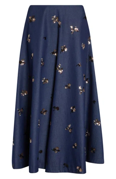 Altuzarra Varda Sequin Embellished Floral A-line Skirt In Blue