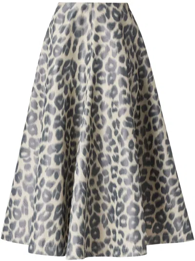 Altuzarra Varda Leopard Print A-line Midi Skirt In Antique Pearl Leopard