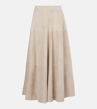 Altuzarra Varda Suede Midi Skirt In White