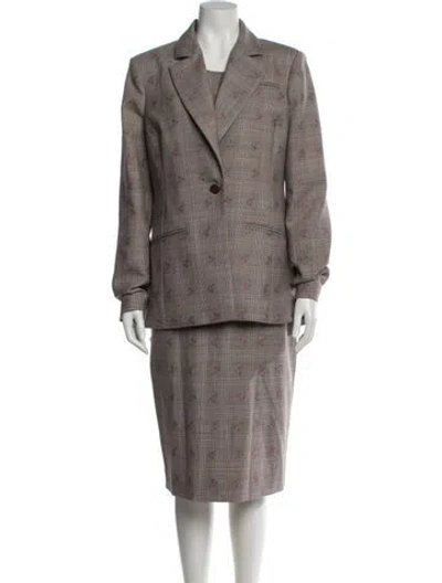 Pre-owned Altuzarra Virgin Wool Plaid Print Dress Set In Brown