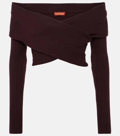 Altuzarra Virginie Cropped Off-shoulder Sweater In Acai