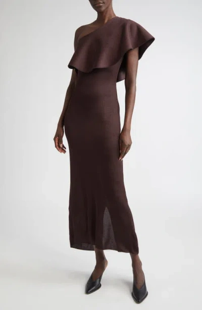 Altuzarra Vivi Knit Dress With Satin Ruffle In Charred Oak
