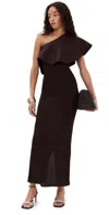 Altuzarra Vivi Knit Dress With Satin Ruffle In Charred Oak