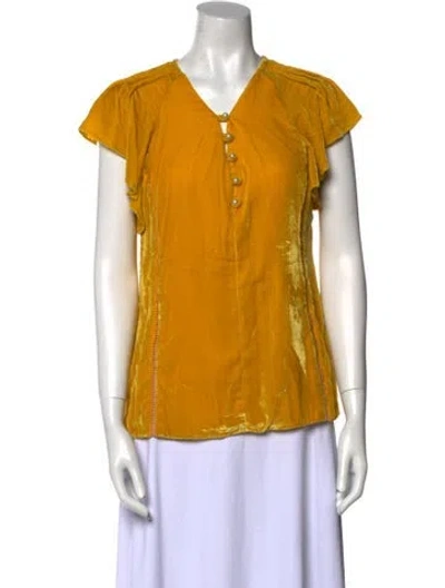 Pre-owned Altuzarra V-neck Short Sleeve Blouse In Yellow