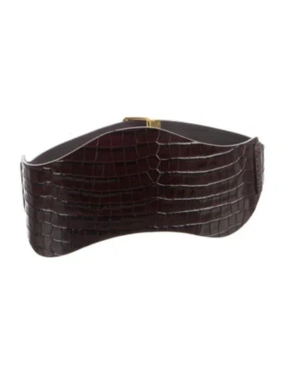 Pre-owned Altuzarra Wide Embossed Leather Waist Belt In Brown