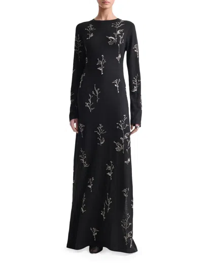 Altuzarra Bozka Beaded Long-sleeve Dress In Animal Print
