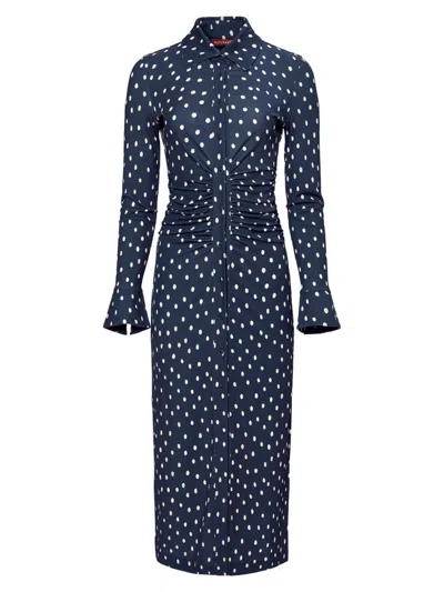 Altuzarra Claudia Polka Dot Ruched Long Sleeve Jersey Shirtdress In Nocturne Blue