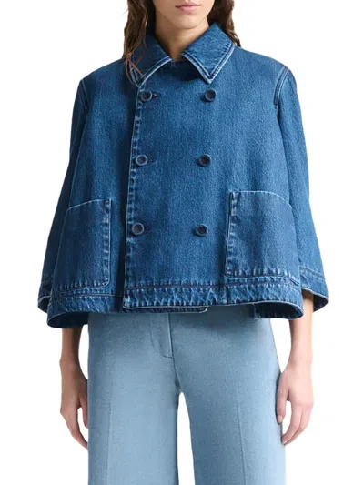 Altuzarra Women's Hayden Denim Double-breasted Crop Jacket In Blue