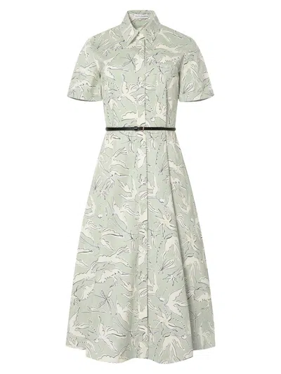 Altuzarra Kieran Bird-print Cotton Belted Midi Shirtdress In Gray