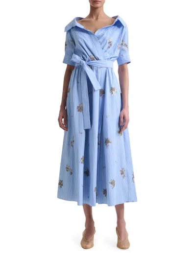 Altuzarra Women's Lydia Embellished Floral Striped Shirtdress In Blue