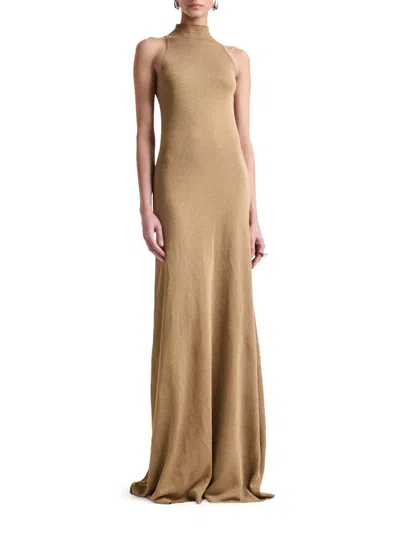 Altuzarra Mitzi Metallic Knitted Turtleneck Midi Dress In Gold