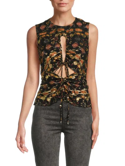 Altuzarra Nome Ruched Cutout Metallic Fil Coupé Silk-blend Crepe Top In Black Gold