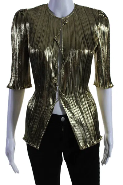 Altuzarra Womens Metallic Snap Button Ribbed Curled Hem Adoni Blouse Gold