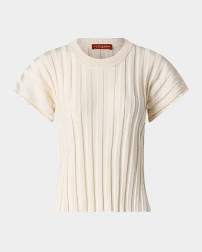 Altuzarra Zadie Silk Rib Short-sleeve Top In Ivory