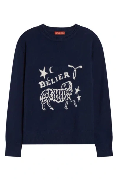 Altuzarra Zodiac Intarsia Virgin Wool Crewneck Sweater In Navy Aries