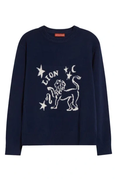 Altuzarra Zodiac Intarsia Virgin Wool Crewneck Sweater In Navy Leo