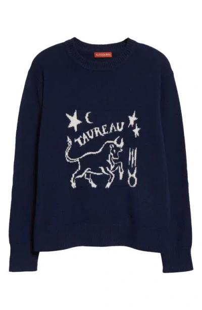 Altuzarra Zodiac Intarsia Virgin Wool Crewneck Sweater In Navy Taurus