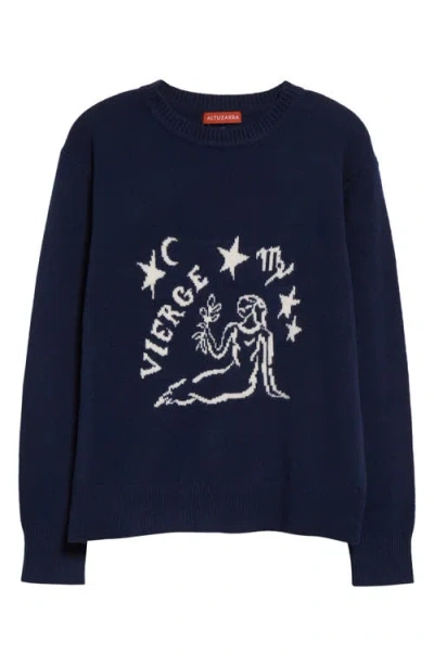 Altuzarra Zodiac Intarsia Virgin Wool Crewneck Sweater In Navy Virgo