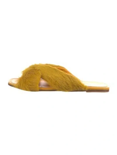Pre-owned Alumnae Faux Fur Slides In Yellow