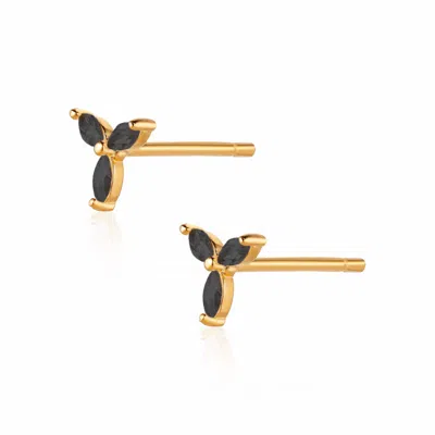Alura Copenhagen Jewellery Women's Black / Gold Eclipse Flower Earstuds With Three Petals Of Onyx In Multi