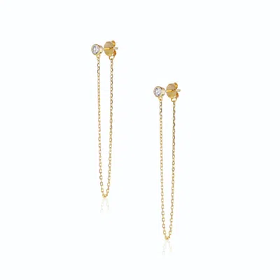 Alura Copenhagen Jewellery Women's Eclipse - Dangle & Drop Earrings With Sparkling Zirconia & Golden Chain