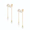 Alura Copenhagen Jewellery Women's Eclipse - Elegant Dangle & Drop Earrings With A Twist Of Freshwater Pearls, Faceted Zircons  In Gold